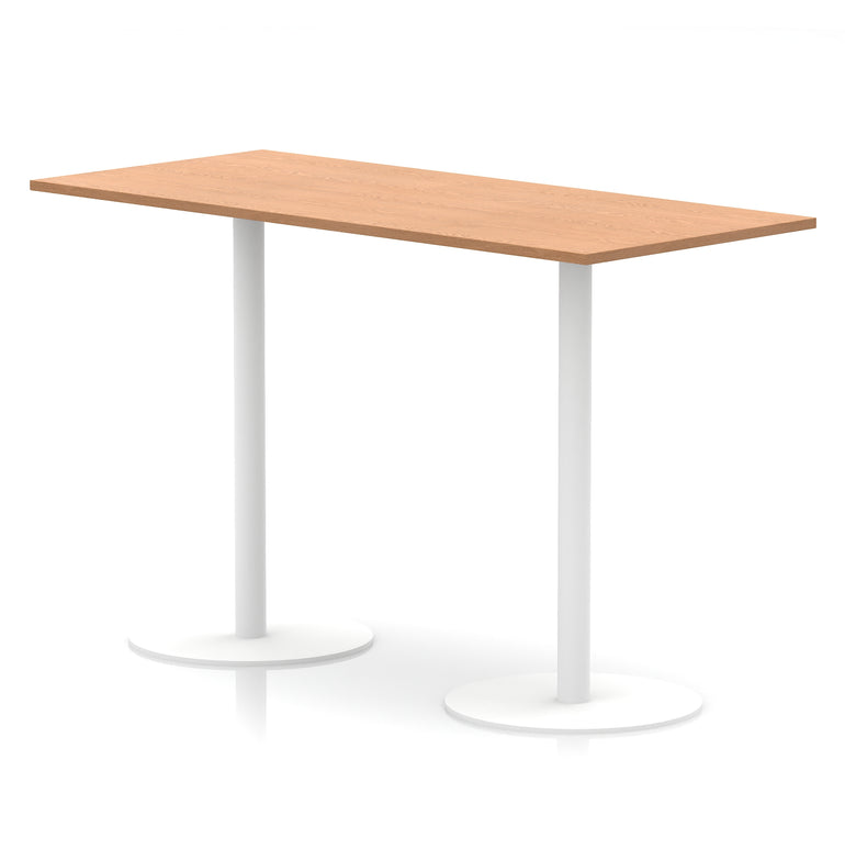 Italia Rectangular Poseur Table with White Legs, Choice of Wood Finishes, 1200–1800mm Widths, Standard or High Leg, Durable MFC, 10 Year Warranty, Self-Assembly