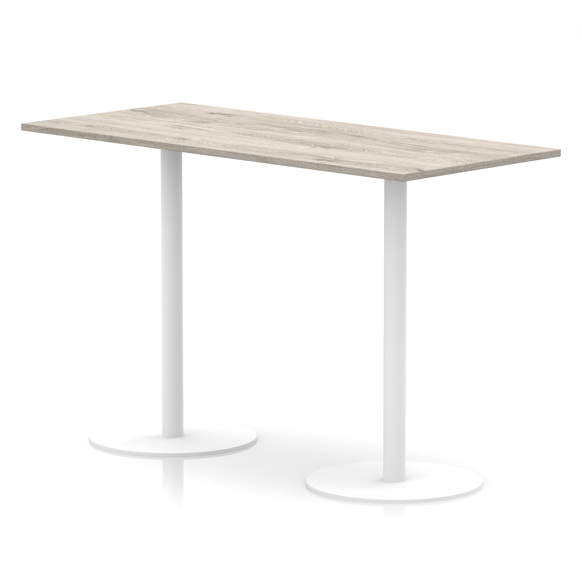 Italia Rectangular Poseur Table with White Legs, Choice of Wood Finishes, 1200–1800mm Widths, Standard or High Leg, Durable MFC, 10 Year Warranty, Self-Assembly