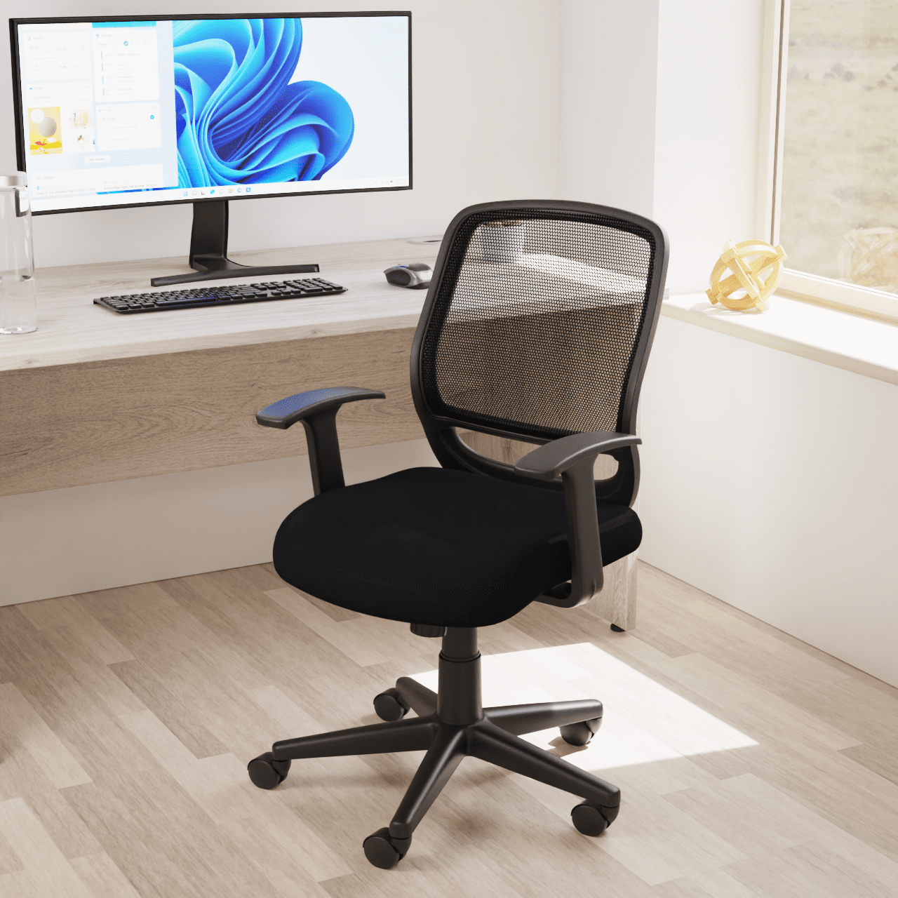 Mave Medium Mesh Back Task Operator Office Chair - Airmesh Seat, Plastic Frame, 125kg Capacity, 8hr Usage, Flat Packed, Adjustable Height & Tilt