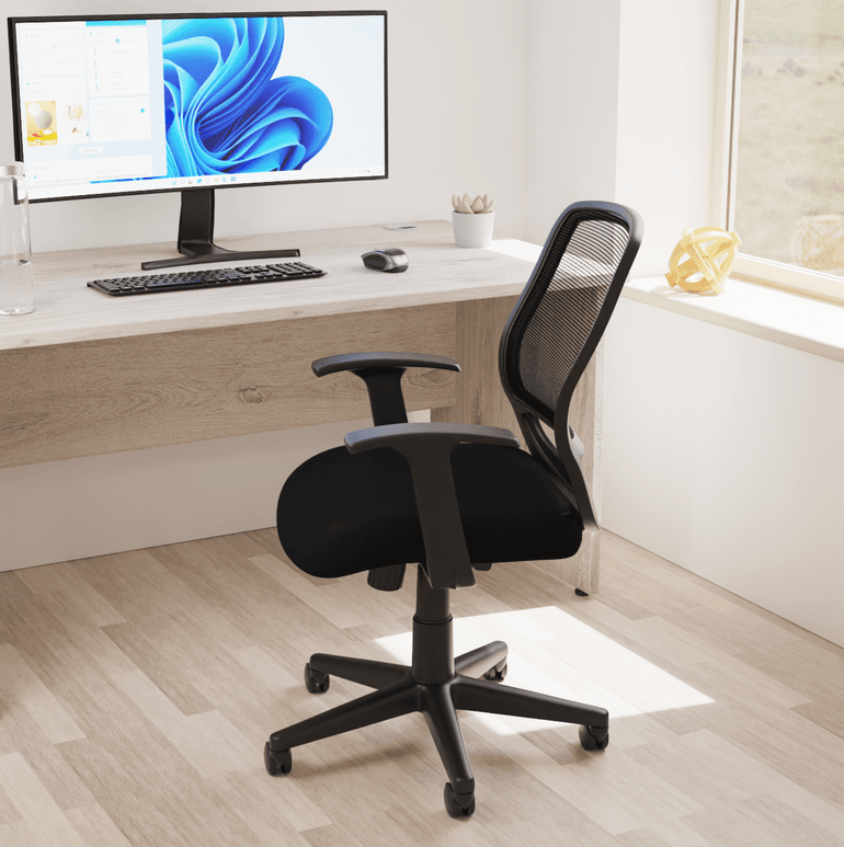 Mave Medium Mesh Back Task Operator Office Chair - Airmesh Seat, Plastic Frame, 125kg Capacity, 8hr Usage, Flat Packed, Adjustable Height & Tilt
