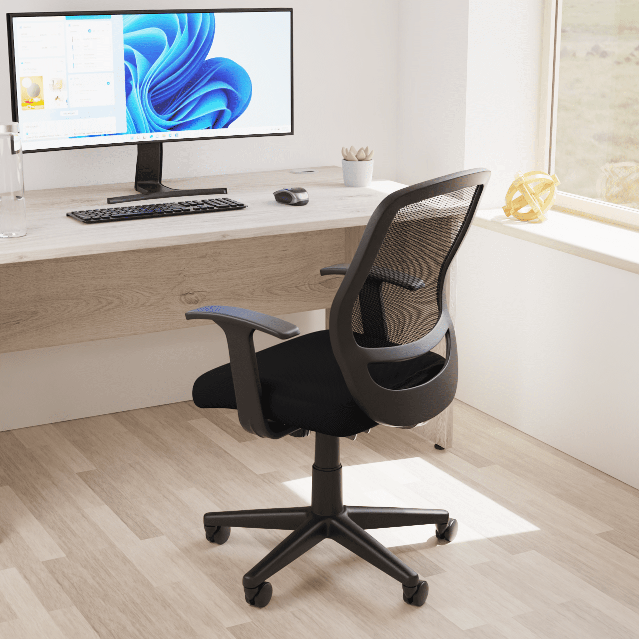 Mave Medium Mesh Back Task Operator Office Chair - Airmesh Seat, Plastic Frame, 125kg Capacity, 8hr Usage, Flat Packed, Adjustable Height & Tilt