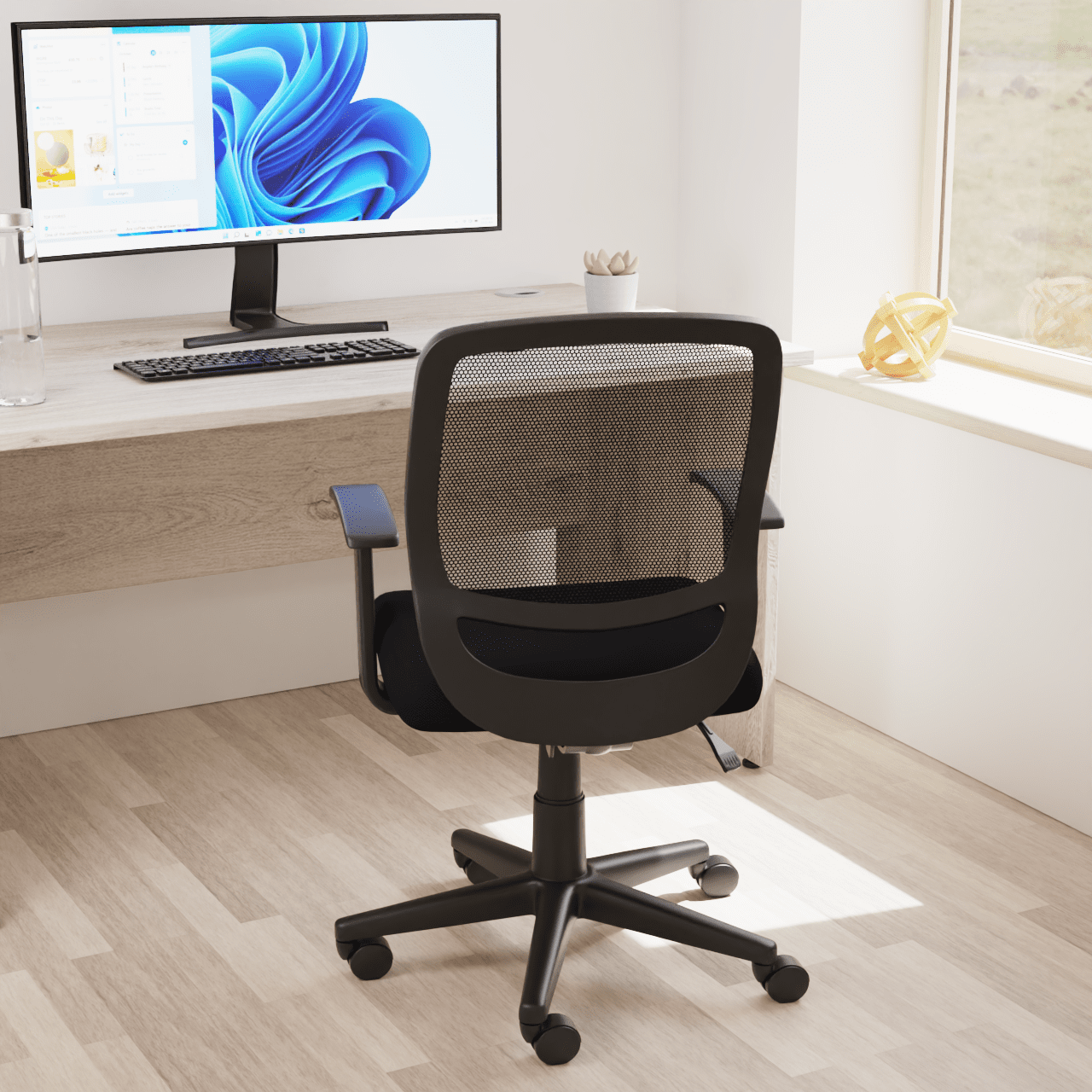 Mave Medium Mesh Back Task Operator Office Chair - Airmesh Seat, Plastic Frame, 125kg Capacity, 8hr Usage, Flat Packed, Adjustable Height & Tilt