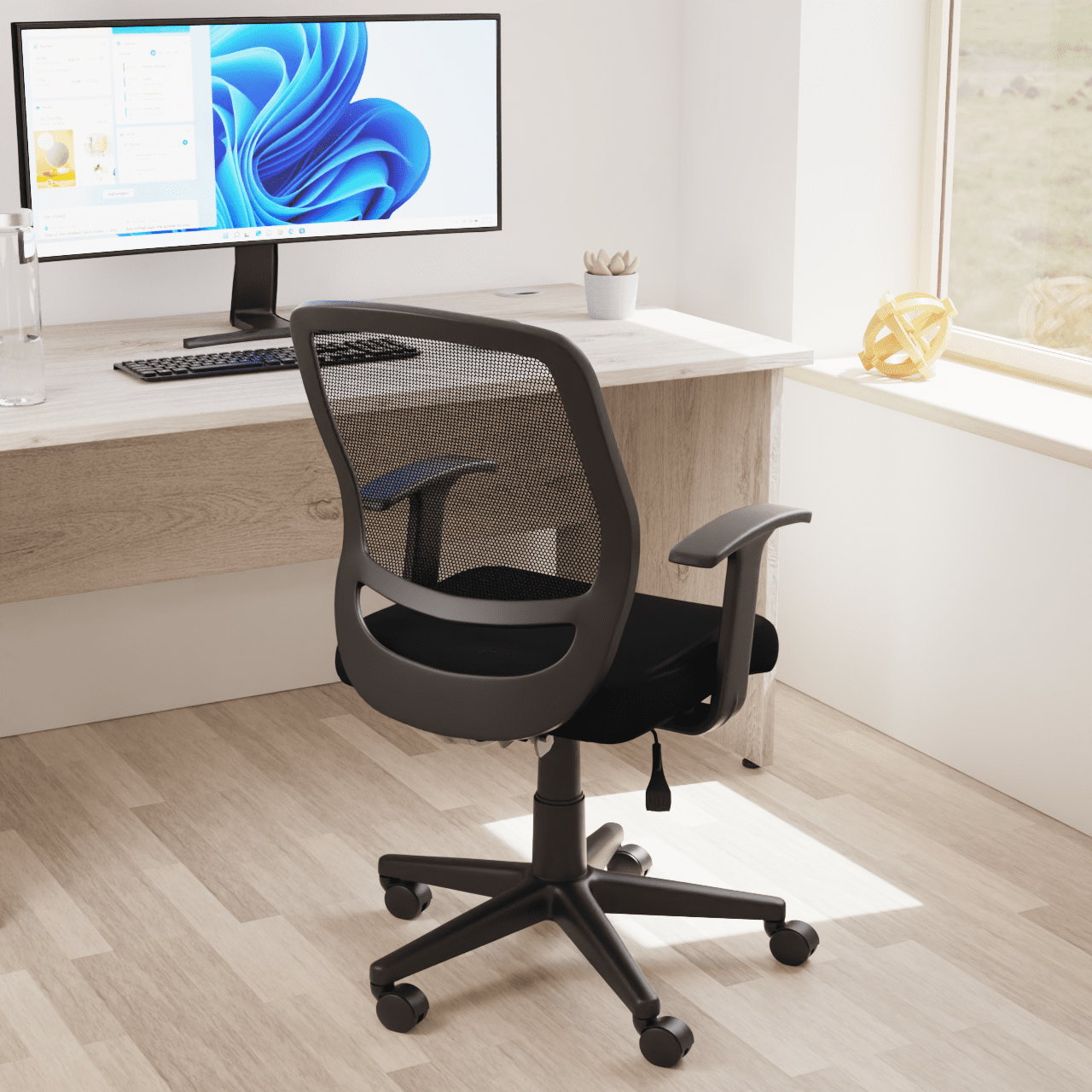 Mave Medium Mesh Back Task Operator Office Chair - Airmesh Seat, Plastic Frame, 125kg Capacity, 8hr Usage, Flat Packed, Adjustable Height & Tilt