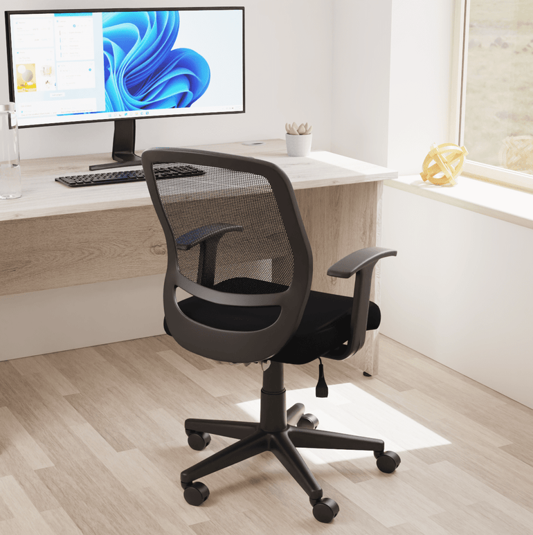 Mave Medium Mesh Back Task Operator Office Chair - Airmesh Seat, Plastic Frame, 125kg Capacity, 8hr Usage, Flat Packed, Adjustable Height & Tilt