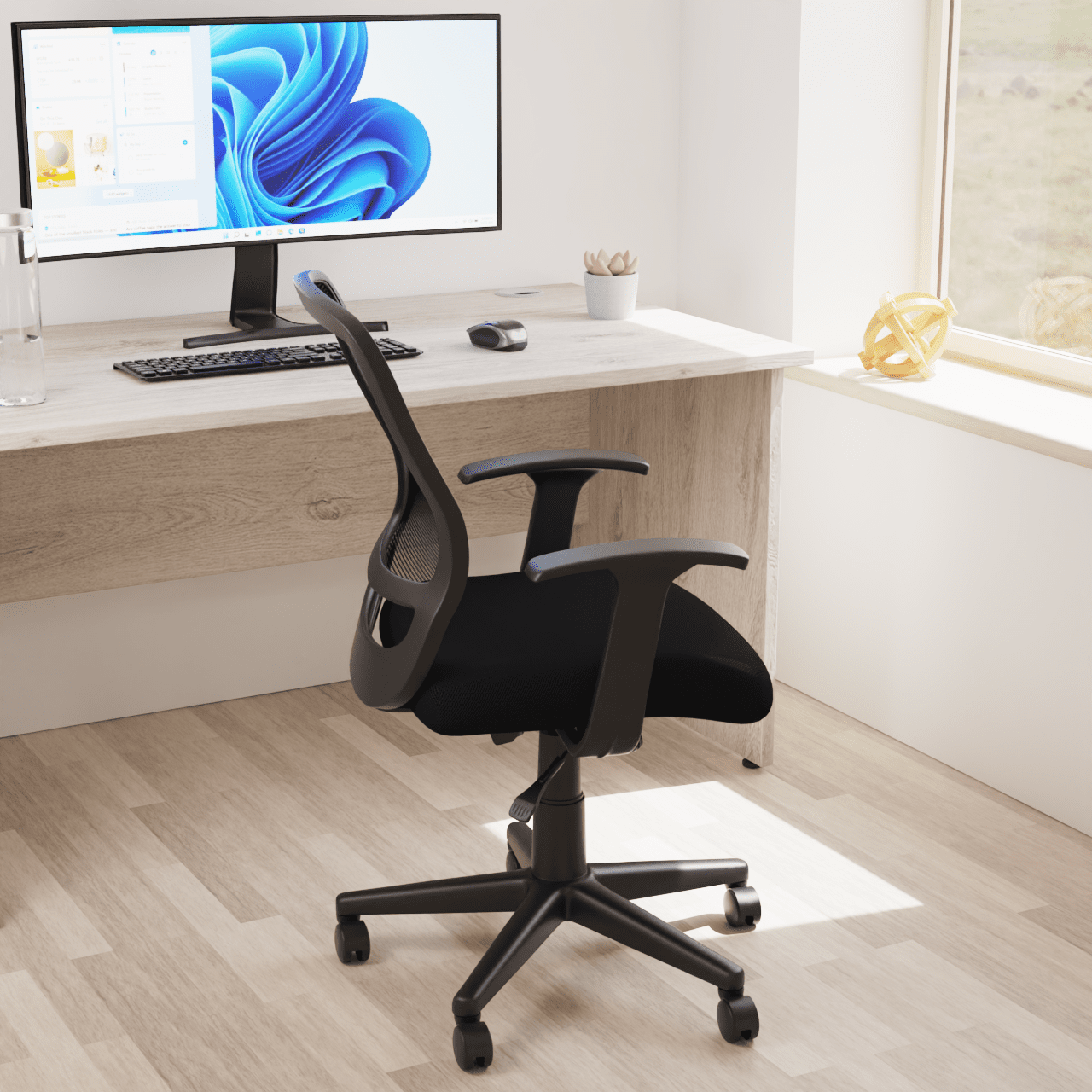 Mave Medium Mesh Back Task Operator Office Chair - Airmesh Seat, Plastic Frame, 125kg Capacity, 8hr Usage, Flat Packed, Adjustable Height & Tilt