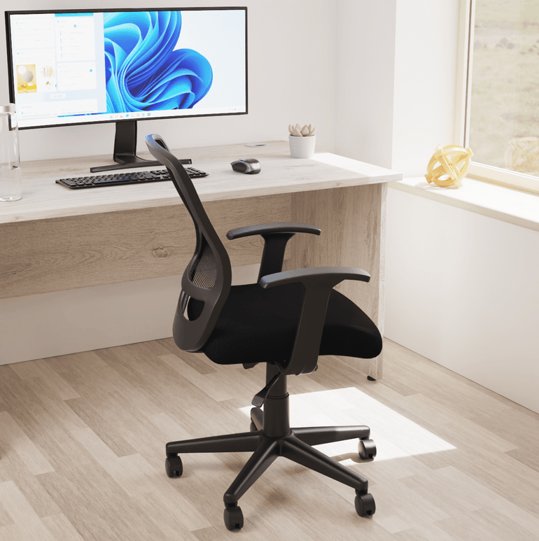 Mave Medium Mesh Back Task Operator Office Chair - Airmesh Seat, Plastic Frame, 125kg Capacity, 8hr Usage, Flat Packed, Adjustable Height & Tilt