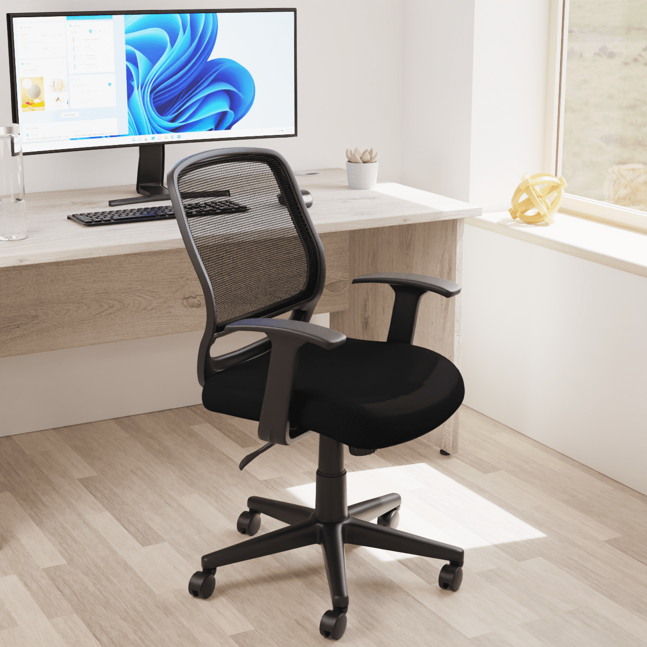 Mave Medium Mesh Back Task Operator Office Chair - Airmesh Seat, Plastic Frame, 125kg Capacity, 8hr Usage, Flat Packed, Adjustable Height & Tilt