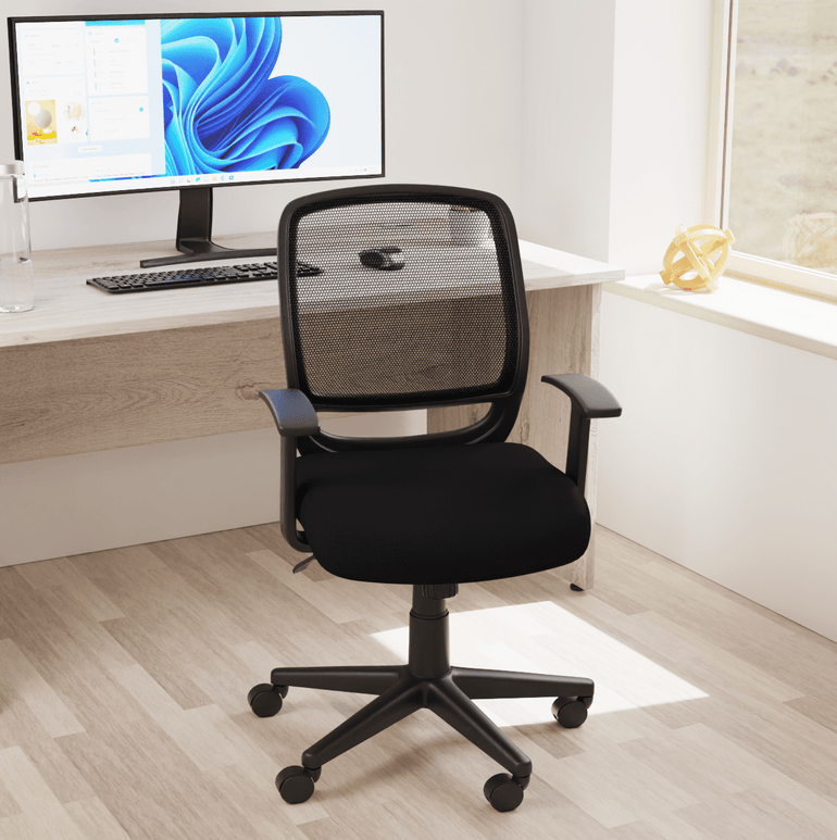 Mave Medium Mesh Back Task Operator Office Chair - Airmesh Seat, Plastic Frame, 125kg Capacity, 8hr Usage, Flat Packed, Adjustable Height & Tilt