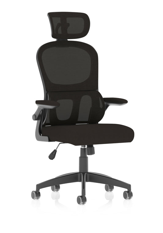 Iris Ergonomic Task Operator Chair, Mesh Back & Fabric Seat with Headrest, Black, Self Assembly, 2 Year Warranty, Office Computer Desk Chair
