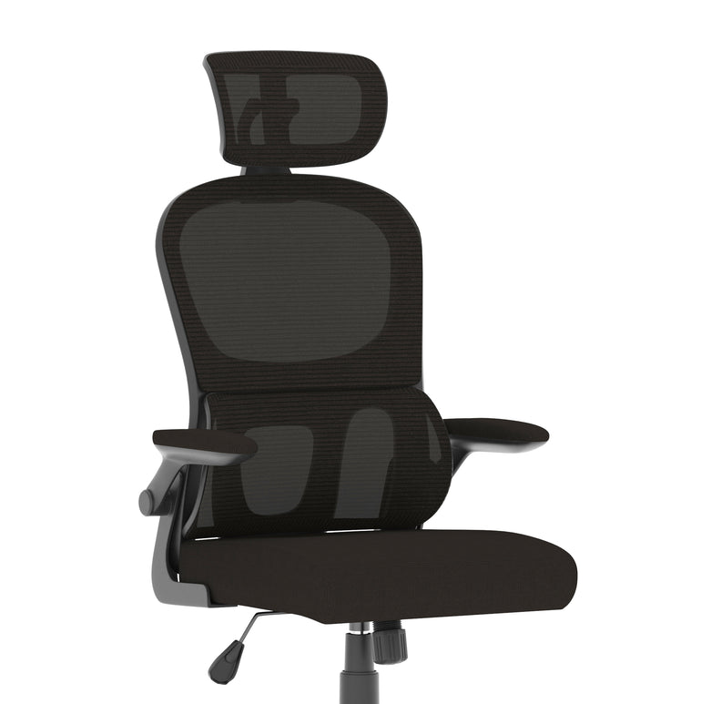 Iris Ergonomic Task Operator Chair, Mesh Back & Fabric Seat with Headrest, Black, Self Assembly, 2 Year Warranty, Office Computer Desk Chair