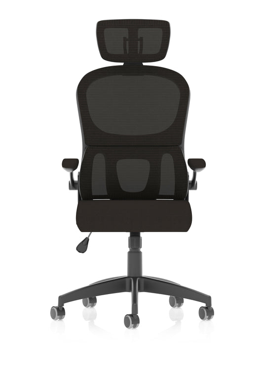 Iris Ergonomic Task Operator Chair, Mesh Back & Fabric Seat with Headrest, Black, Self Assembly, 2 Year Warranty, Office Computer Desk Chair