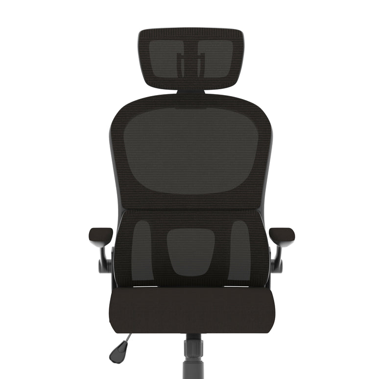 Iris Ergonomic Task Operator Chair, Mesh Back & Fabric Seat with Headrest, Black, Self Assembly, 2 Year Warranty, Office Computer Desk Chair