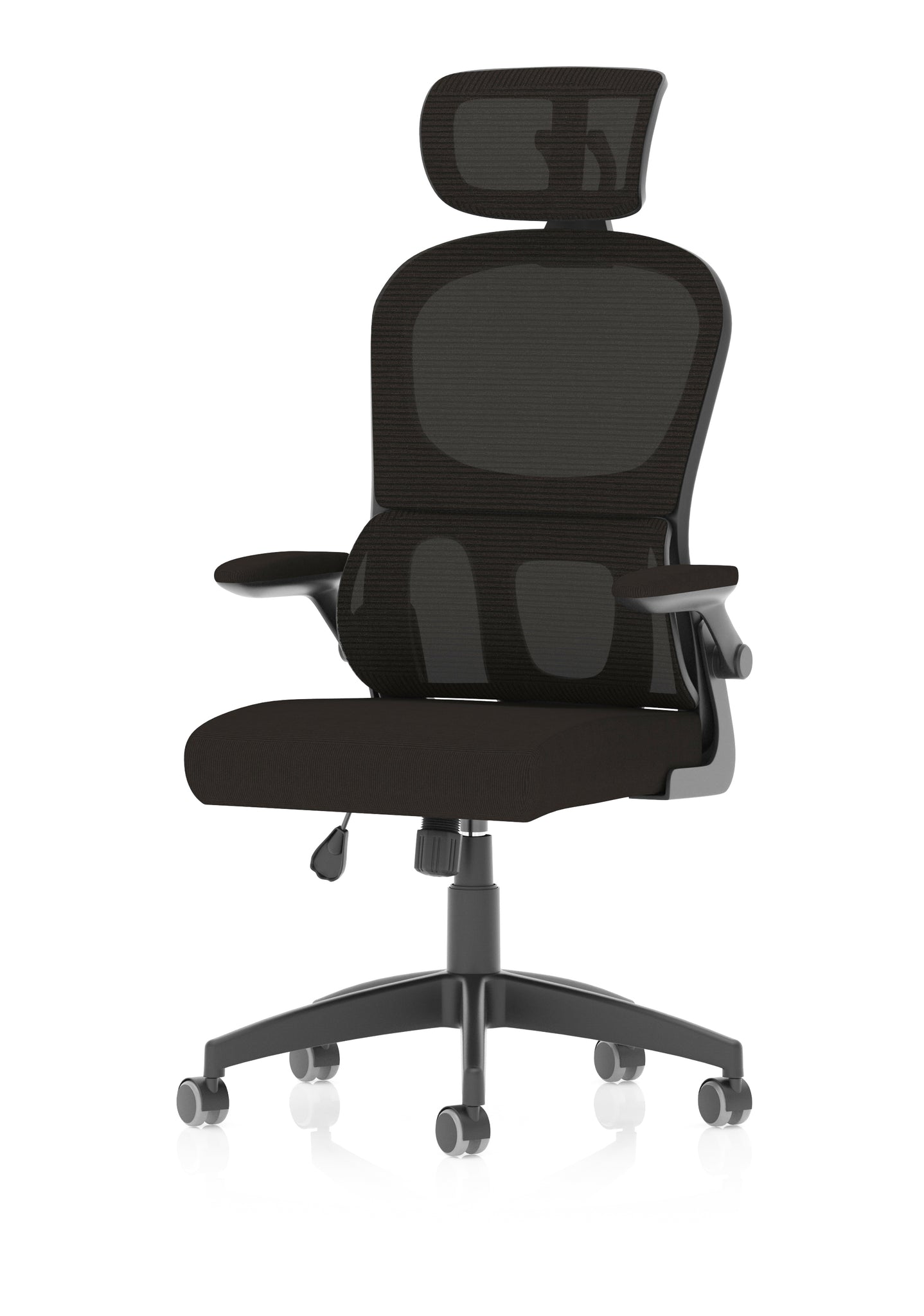 Iris Ergonomic Task Operator Chair, Mesh Back & Fabric Seat with Headrest, Black, Self Assembly, 2 Year Warranty, Office Computer Desk Chair
