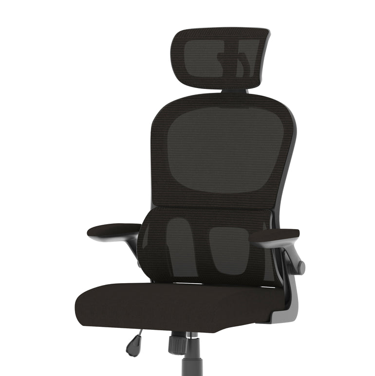Iris Ergonomic Task Operator Chair, Mesh Back & Fabric Seat with Headrest, Black, Self Assembly, 2 Year Warranty, Office Computer Desk Chair