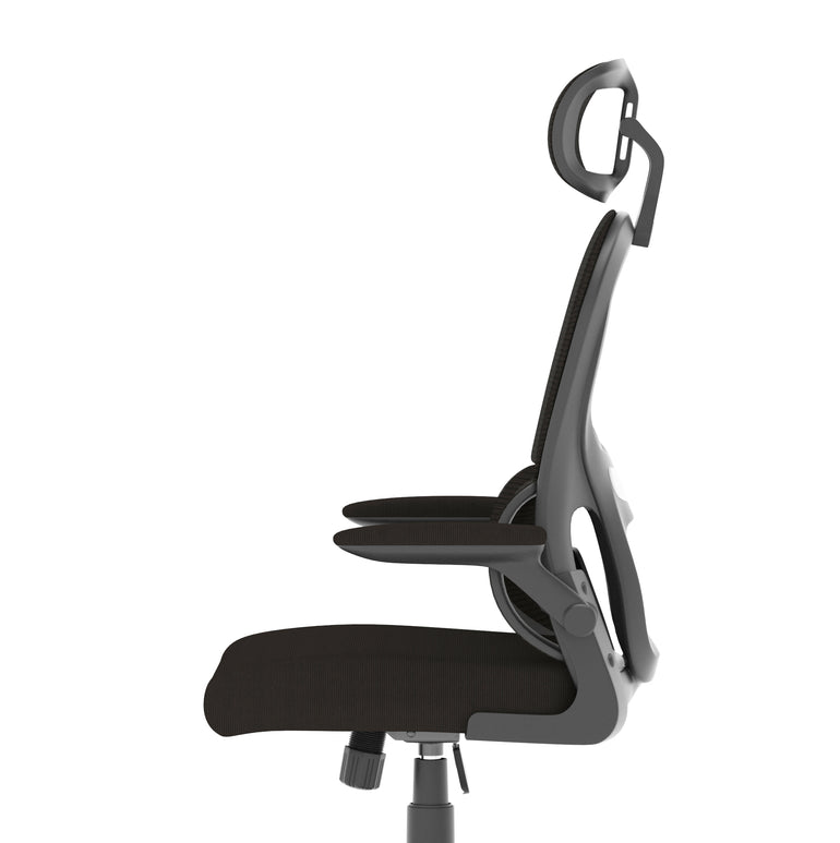 Iris Ergonomic Task Operator Chair, Mesh Back & Fabric Seat with Headrest, Black, Self Assembly, 2 Year Warranty, Office Computer Desk Chair