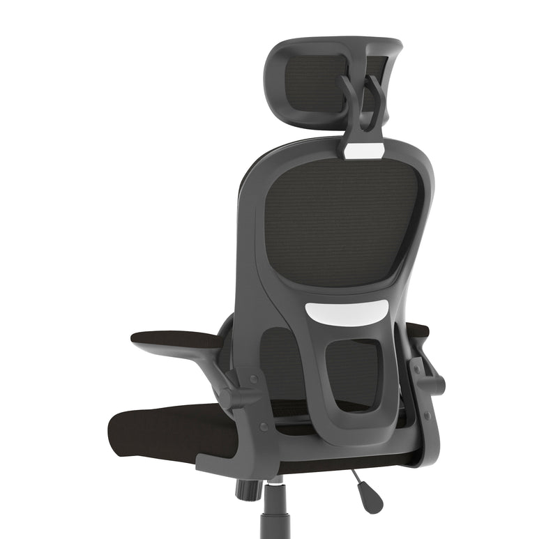 Iris Ergonomic Task Operator Chair, Mesh Back & Fabric Seat with Headrest, Black, Self Assembly, 2 Year Warranty, Office Computer Desk Chair