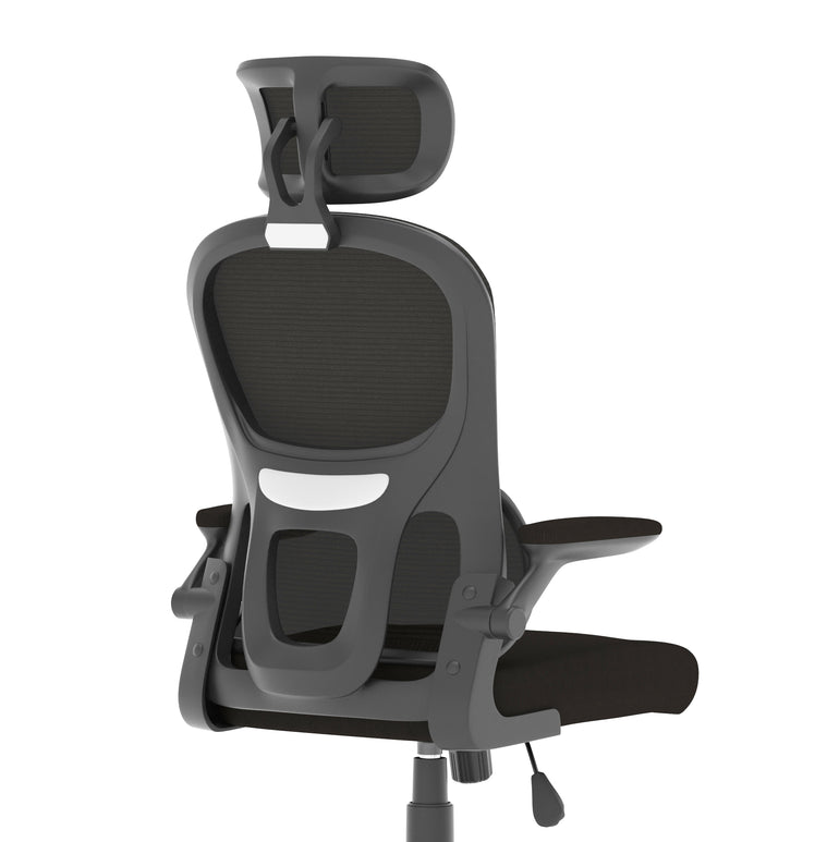 Iris Ergonomic Task Operator Chair, Mesh Back & Fabric Seat with Headrest, Black, Self Assembly, 2 Year Warranty, Office Computer Desk Chair