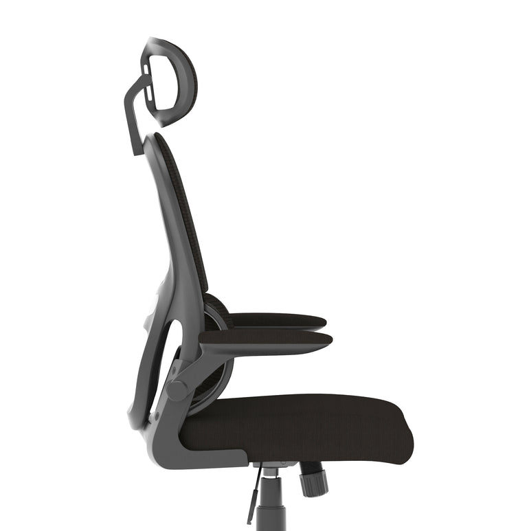 Iris Ergonomic Task Operator Chair, Mesh Back & Fabric Seat with Headrest, Black, Self Assembly, 2 Year Warranty, Office Computer Desk Chair