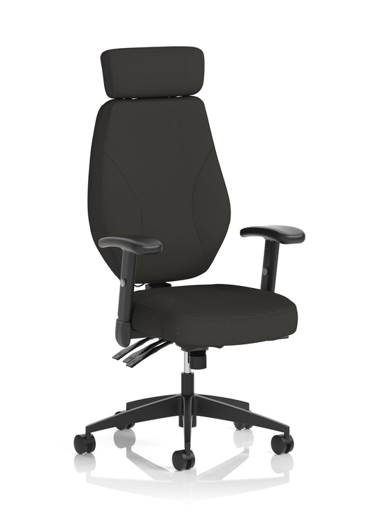 Nexus High Back Ergonomic Office Chair with Adjustable Arms & Headrest, Black Fabric, Self-Assembly, Durable Fabric & Nylon, 2 Year Warranty – Comfortable Task Operator Chair