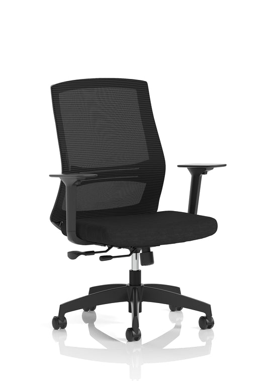 Ventra Mesh Back Office Chair, Black Fabric, Height Adjustable Arms, with or without Headrest, Ergonomic Task Operator Chair, Self-Assembly, 5 Year Warranty