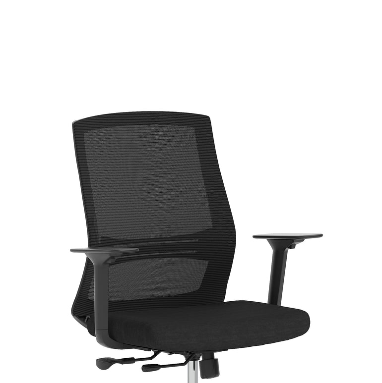 Ventra Mesh Back Office Chair, Black Fabric, Height Adjustable Arms, with or without Headrest, Ergonomic Task Operator Chair, Self-Assembly, 5 Year Warranty