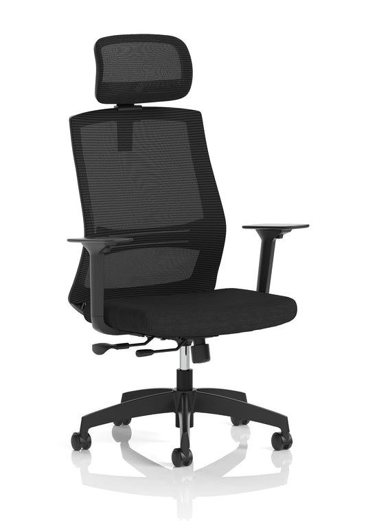 Ventra Mesh Back Office Chair, Black Fabric, Height Adjustable Arms, with or without Headrest, Ergonomic Task Operator Chair, Self-Assembly, 5 Year Warranty