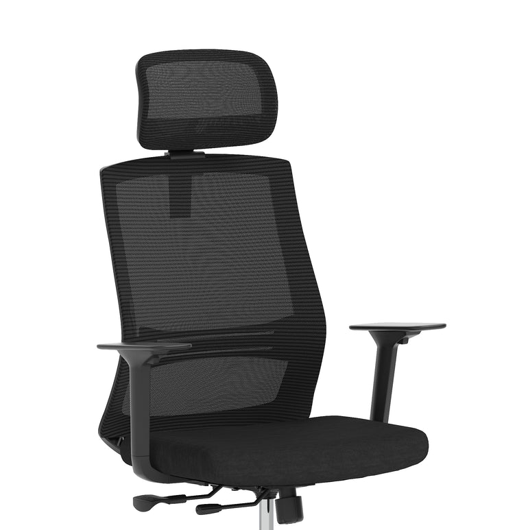 Ventra Mesh Back Office Chair, Black Fabric, Height Adjustable Arms, with or without Headrest, Ergonomic Task Operator Chair, Self-Assembly, 5 Year Warranty