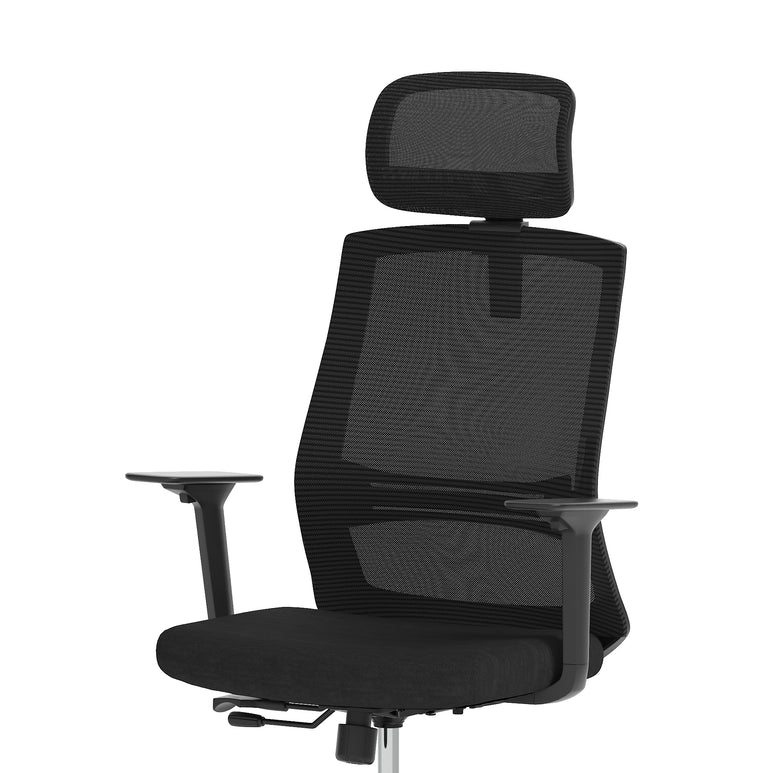 Ventra Mesh Back Office Chair, Black Fabric, Height Adjustable Arms, with or without Headrest, Ergonomic Task Operator Chair, Self-Assembly, 5 Year Warranty
