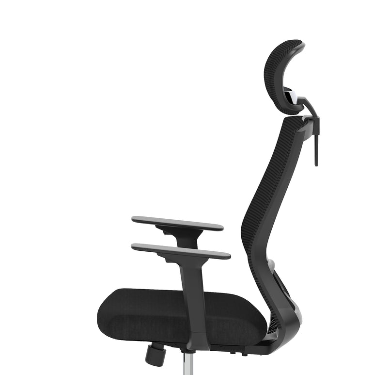 Ventra Mesh Back Office Chair, Black Fabric, Height Adjustable Arms, with or without Headrest, Ergonomic Task Operator Chair, Self-Assembly, 5 Year Warranty
