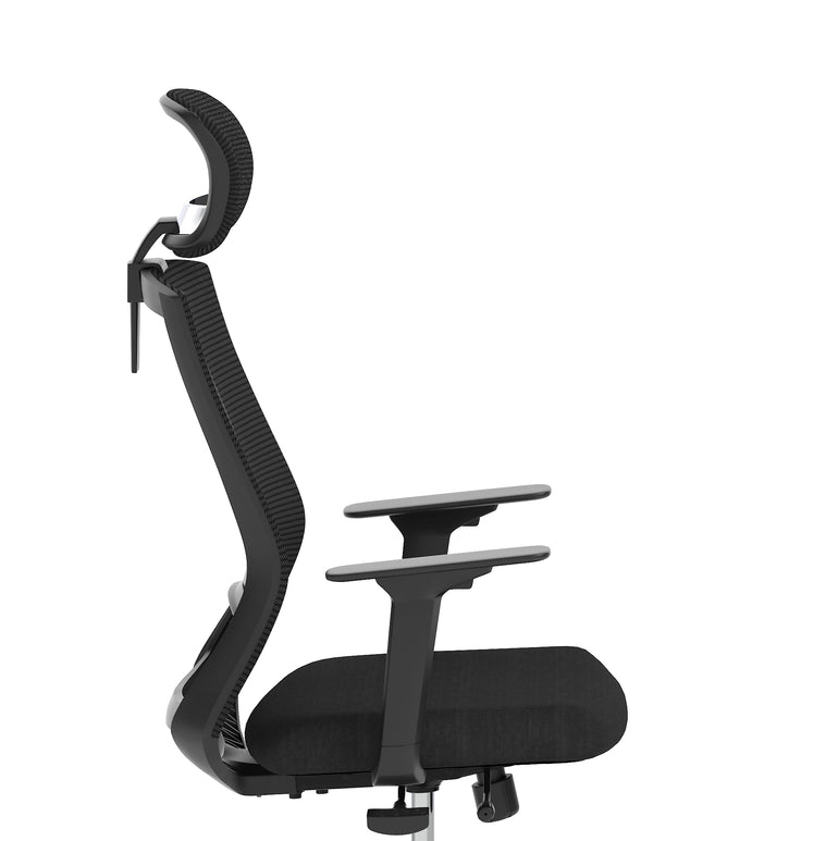 Ventra Mesh Back Office Chair, Black Fabric, Height Adjustable Arms, with or without Headrest, Ergonomic Task Operator Chair, Self-Assembly, 5 Year Warranty
