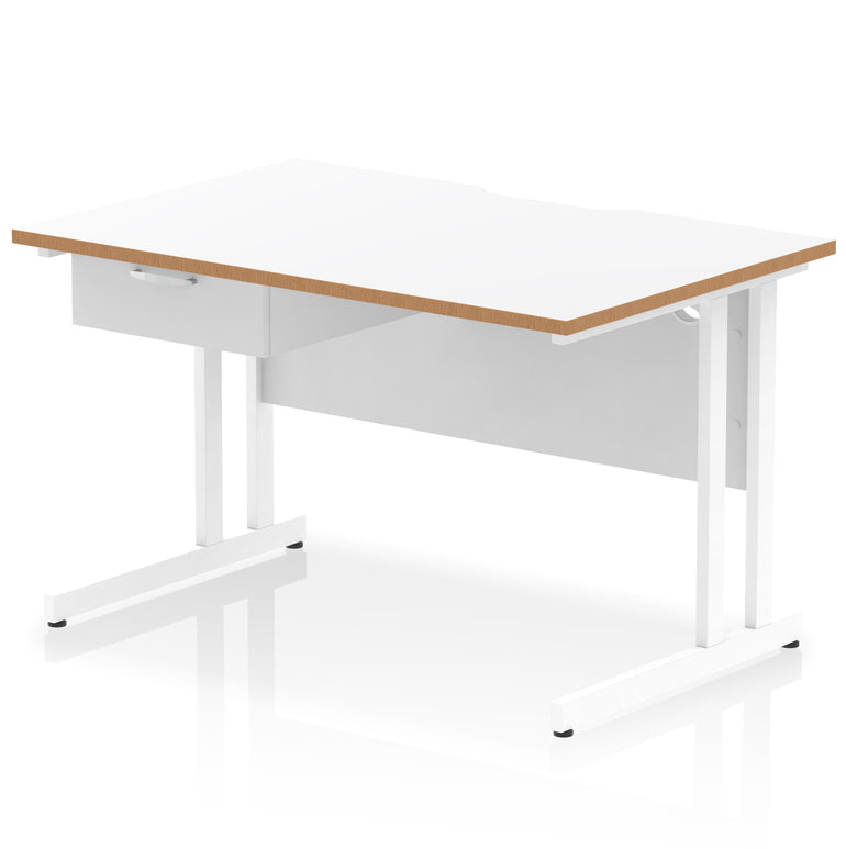 Impulse Scalloped Edge Cantilever Desk with Single Drawer Pedestal, 1200–1600mm, Multiple Top & Frame Colours, Durable MFC, Self-Assembly, 10 Year Warranty