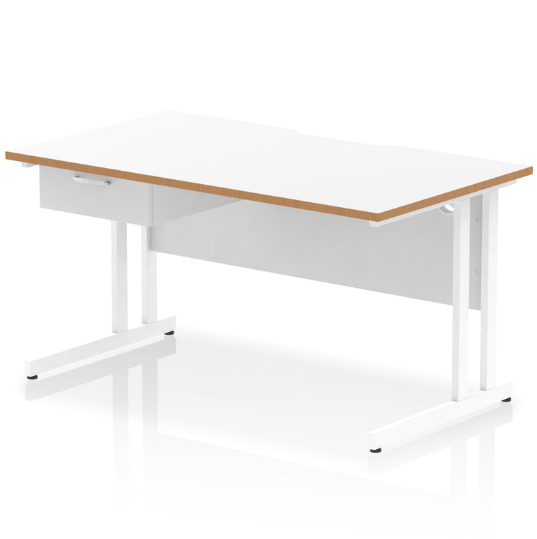Impulse Scalloped Edge Cantilever Desk with Single Drawer Pedestal, 1200–1600mm, Multiple Top & Frame Colours, Durable MFC, Self-Assembly, 10 Year Warranty