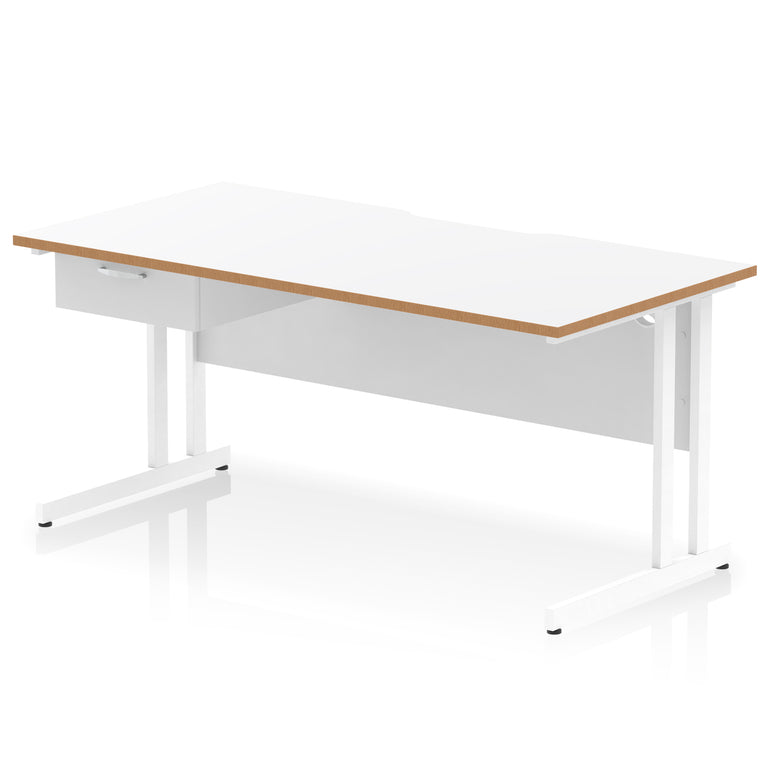 Impulse Scalloped Edge Cantilever Desk with Single Drawer Pedestal, 1200–1600mm, Multiple Top & Frame Colours, Durable MFC, Self-Assembly, 10 Year Warranty