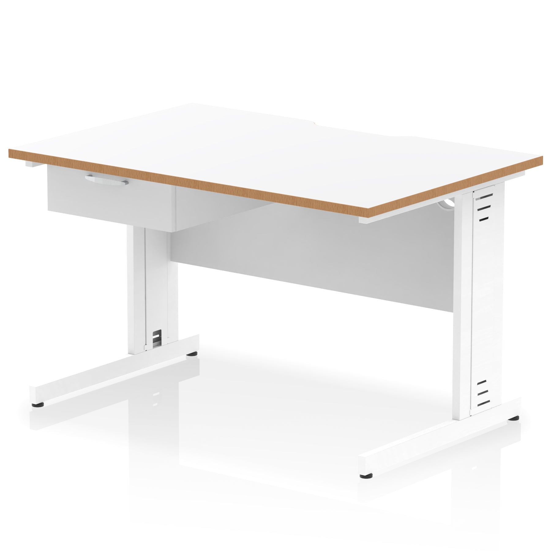 Impulse Scalloped Edge Cable Managed Straight Desk with 1 Drawer Pedestal, 1200-1600mm, Multiple Colours & Frame Options, MFC, 10 Year Warranty, Self-Assembly