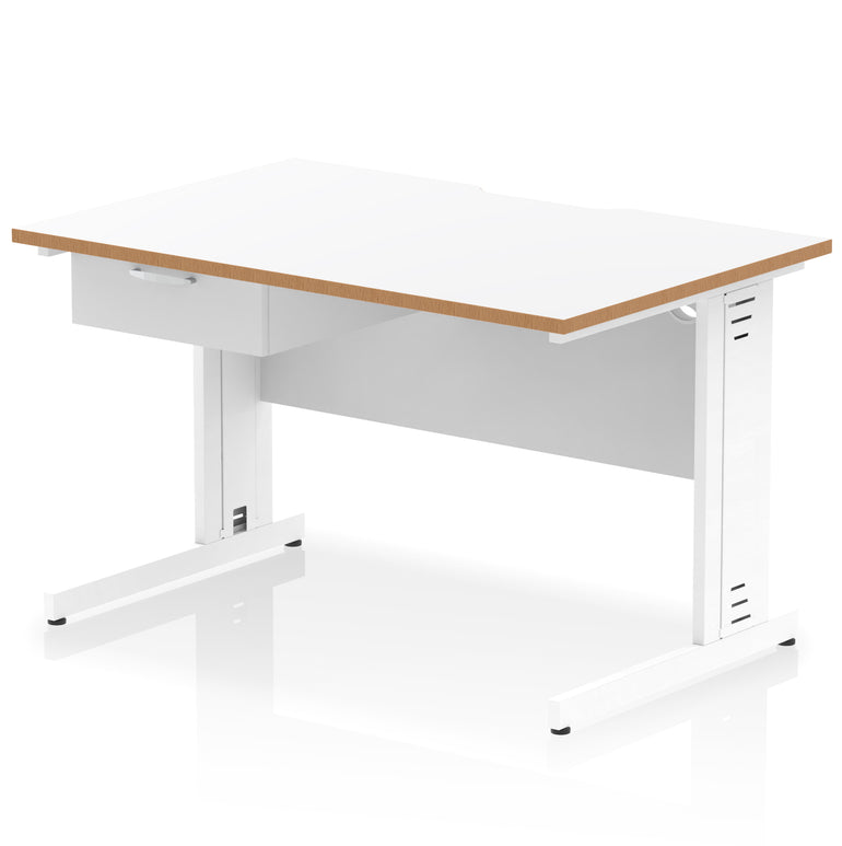 Impulse Scalloped Edge Cable Managed Straight Desk with 1 Drawer Pedestal, 1200-1600mm, Multiple Colours & Frame Options, MFC, 10 Year Warranty, Self-Assembly