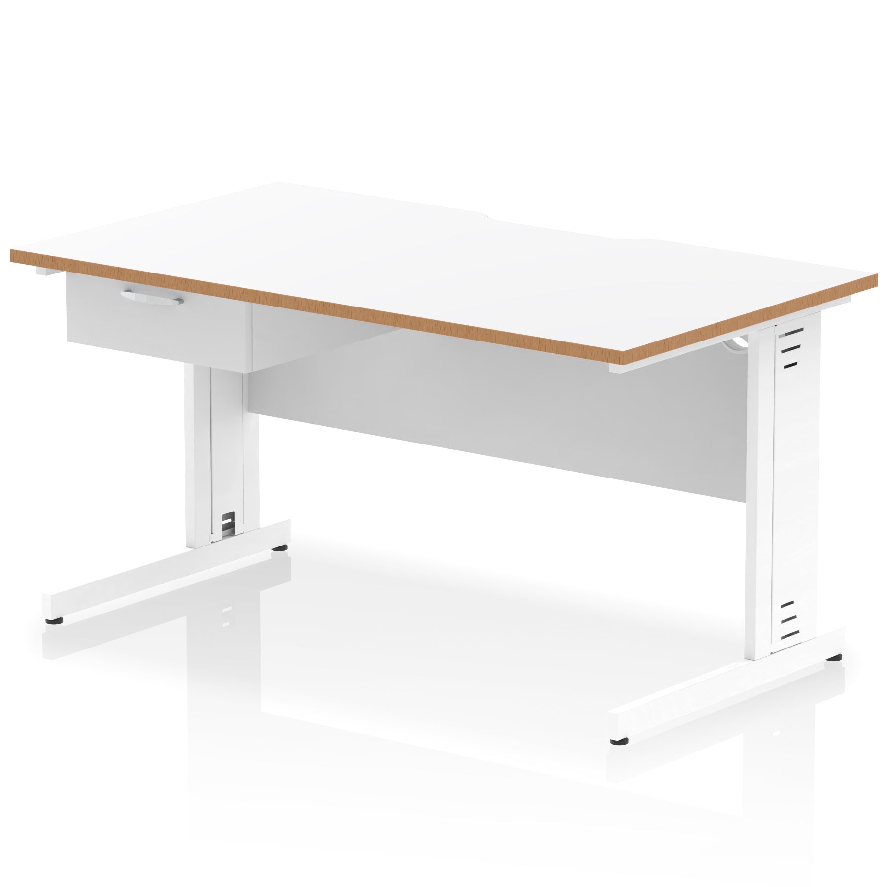 Impulse Scalloped Edge Cable Managed Straight Desk with 1 Drawer Pedestal, 1200-1600mm, Multiple Colours & Frame Options, MFC, 10 Year Warranty, Self-Assembly
