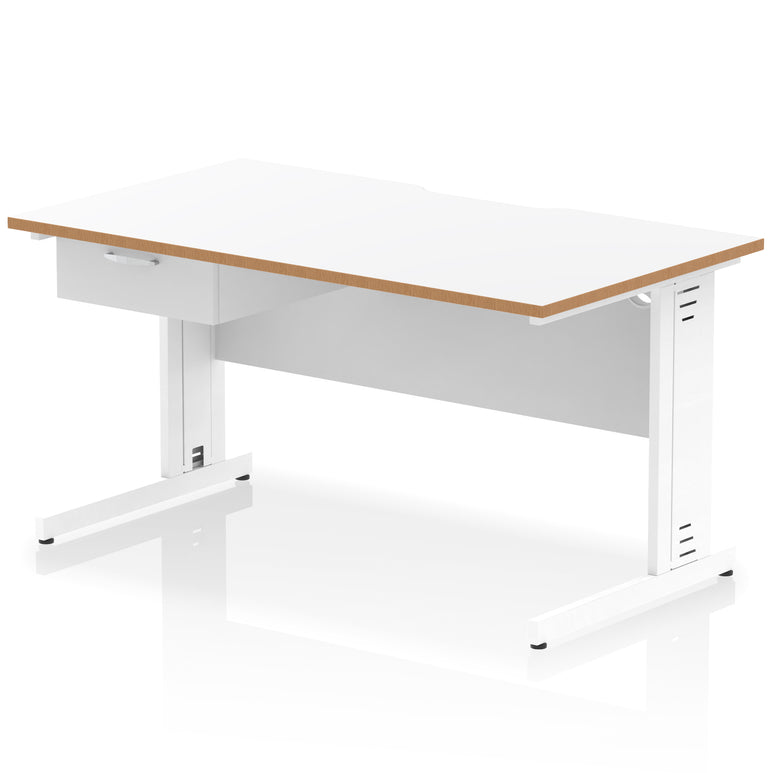 Impulse Scalloped Edge Cable Managed Straight Desk with 1 Drawer Pedestal, 1200-1600mm, Multiple Colours & Frame Options, MFC, 10 Year Warranty, Self-Assembly