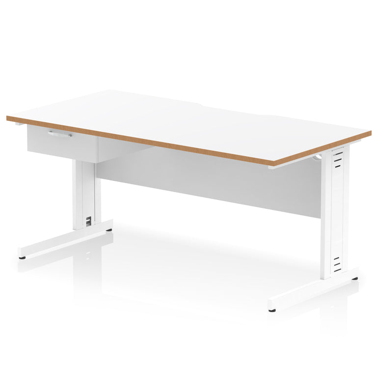 Impulse Scalloped Edge Cable Managed Straight Desk with 1 Drawer Pedestal, 1200-1600mm, Multiple Colours & Frame Options, MFC, 10 Year Warranty, Self-Assembly