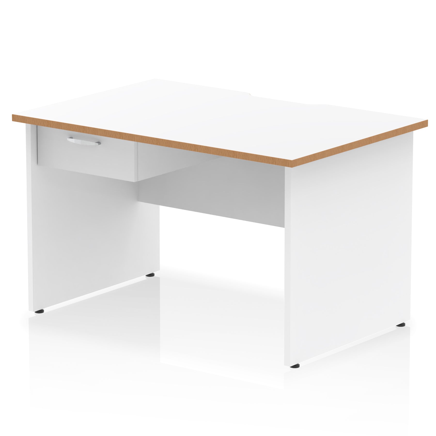 Impulse Scalloped Edge Panel End Straight Office Desk with Single Fixed Drawer Pedestal, 1200–1600mm Width, Choice of Finishes, MFC, Self-Assembly, 10 Year Warranty