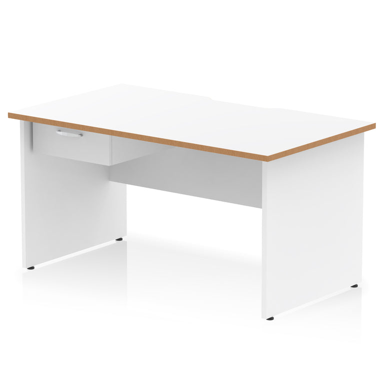 Impulse Scalloped Edge Panel End Straight Office Desk with Single Fixed Drawer Pedestal, 1200–1600mm Width, Choice of Finishes, MFC, Self-Assembly, 10 Year Warranty
