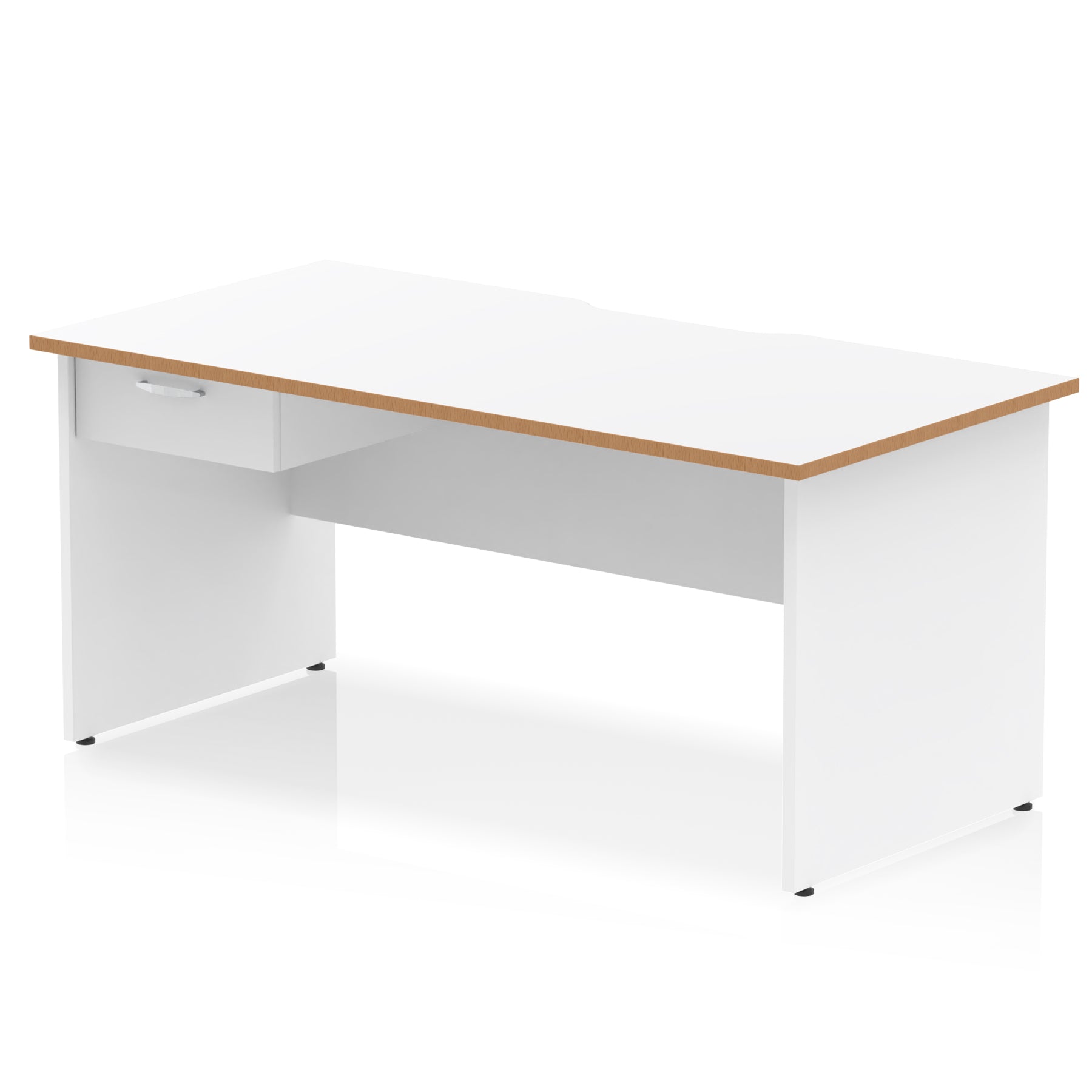 Impulse Scalloped Edge Panel End Straight Office Desk with Single Fixed Drawer Pedestal, 1200–1600mm Width, Choice of Finishes, MFC, Self-Assembly, 10 Year Warranty