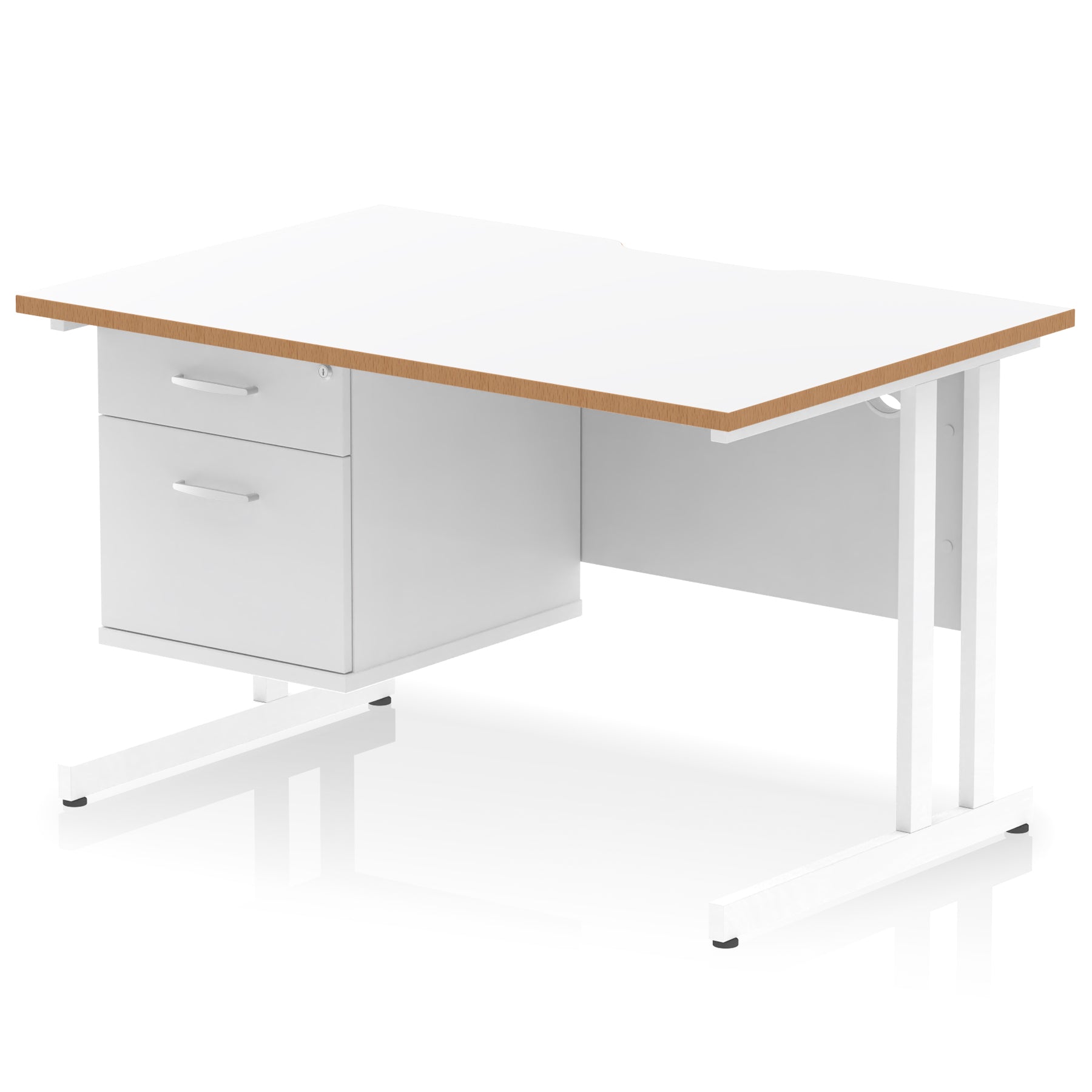 Impulse Scalloped Edge 1200mm Cantilever Desk with 2/3 Drawer Pedestal, Wood & White Finishes, Black/Silver/White Legs, MFC, 10yr Warranty, Self-Assembly