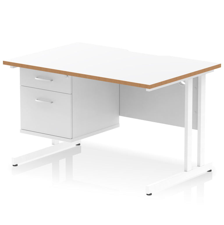 Impulse Scalloped Edge 1200mm Cantilever Desk with 2/3 Drawer Pedestal, Wood & White Finishes, Black/Silver/White Legs, MFC, 10yr Warranty, Self-Assembly