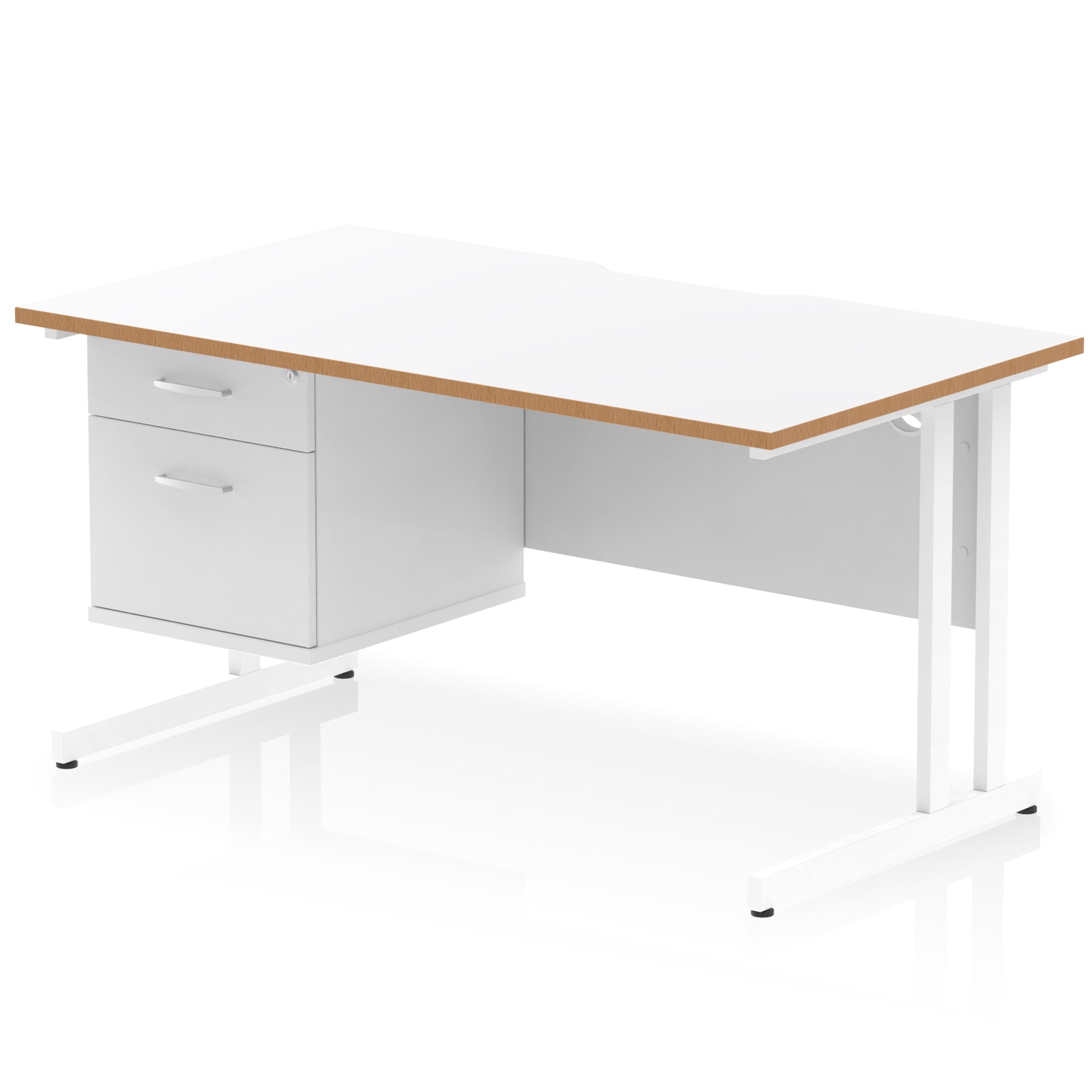 Impulse Scalloped Edge 1400mm Cantilever Desk with Single Fixed Pedestal – Multiple Colours & Leg Finishes, 2/3 Drawers, MFC, Self-Assembly, 10 Year Warranty