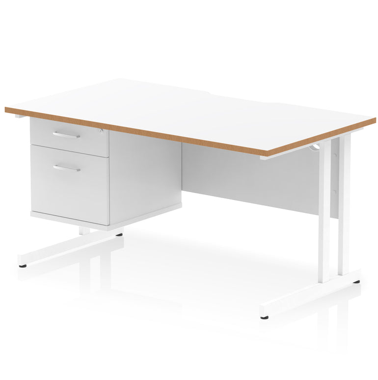 Impulse Scalloped Edge 1400mm Cantilever Desk with Single Fixed Pedestal – Multiple Colours & Leg Finishes, 2/3 Drawers, MFC, Self-Assembly, 10 Year Warranty