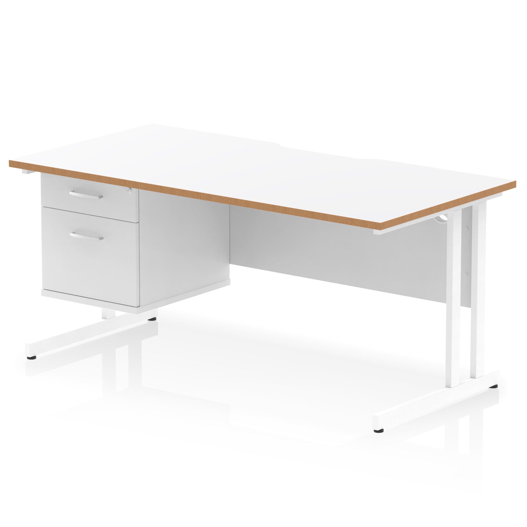 Impulse Scalloped Edge 1600mm Cantilever Office Desk with Fixed 2 or 3 Drawer Pedestal, Multiple Desktop & Leg Colours, MFC, 10 Year Warranty, Self-Assembly