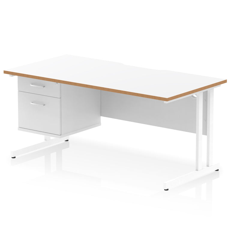 Impulse Scalloped Edge 1600mm Cantilever Office Desk with Fixed 2 or 3 Drawer Pedestal, Multiple Desktop & Leg Colours, MFC, 10 Year Warranty, Self-Assembly