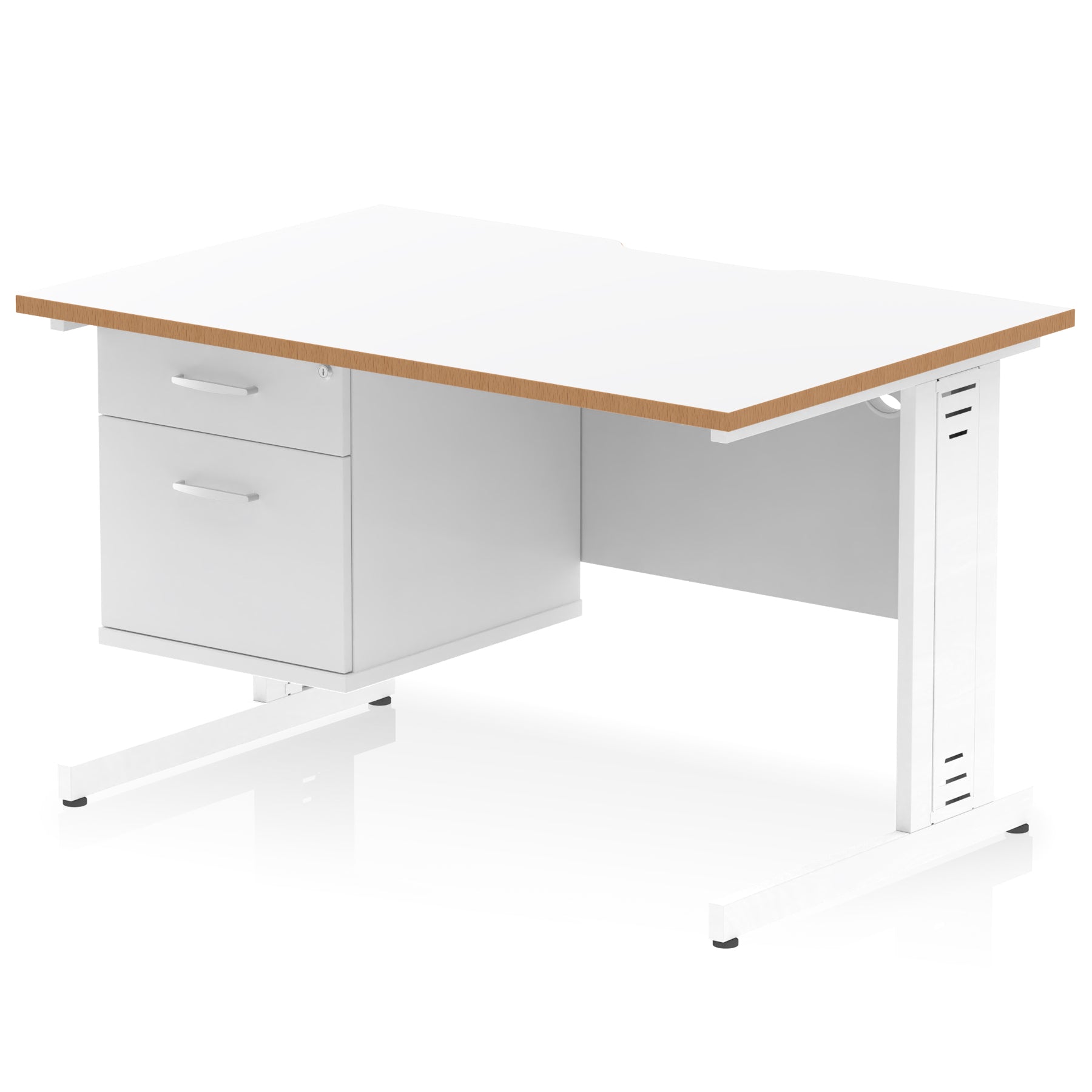Impulse 1200mm Cable Managed Straight Desk with Single Fixed Pedestal, 2 or 3 Drawers, Multiple Top & Leg Colours, MFC, Self-Assembly, 10 Year Warranty