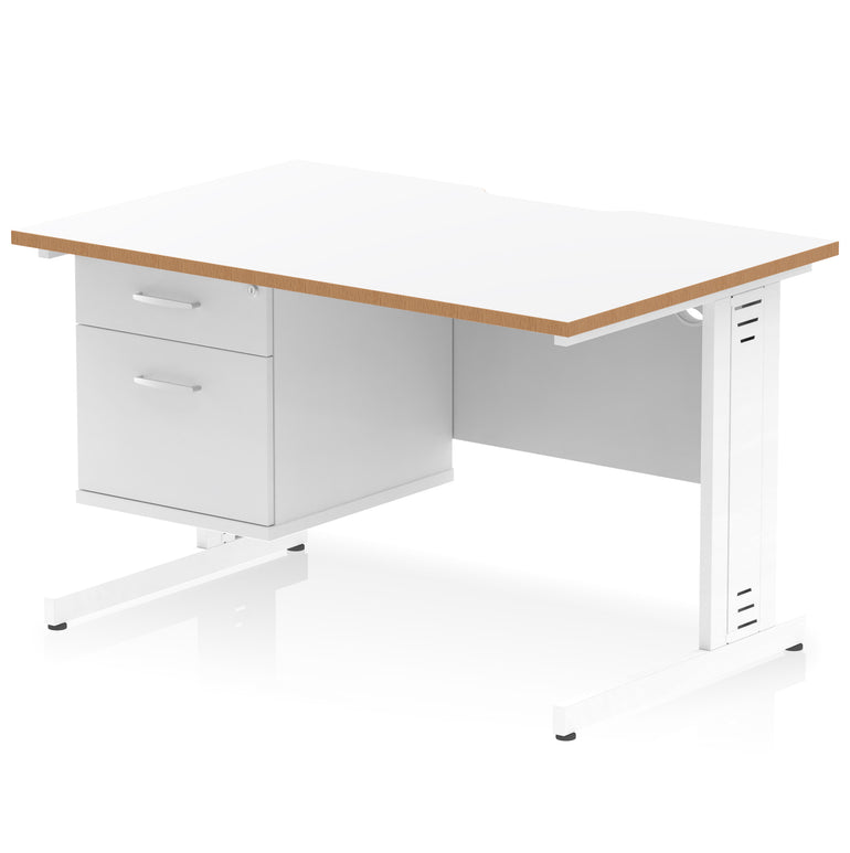 Impulse 1200mm Cable Managed Straight Desk with Single Fixed Pedestal, 2 or 3 Drawers, Multiple Top & Leg Colours, MFC, Self-Assembly, 10 Year Warranty