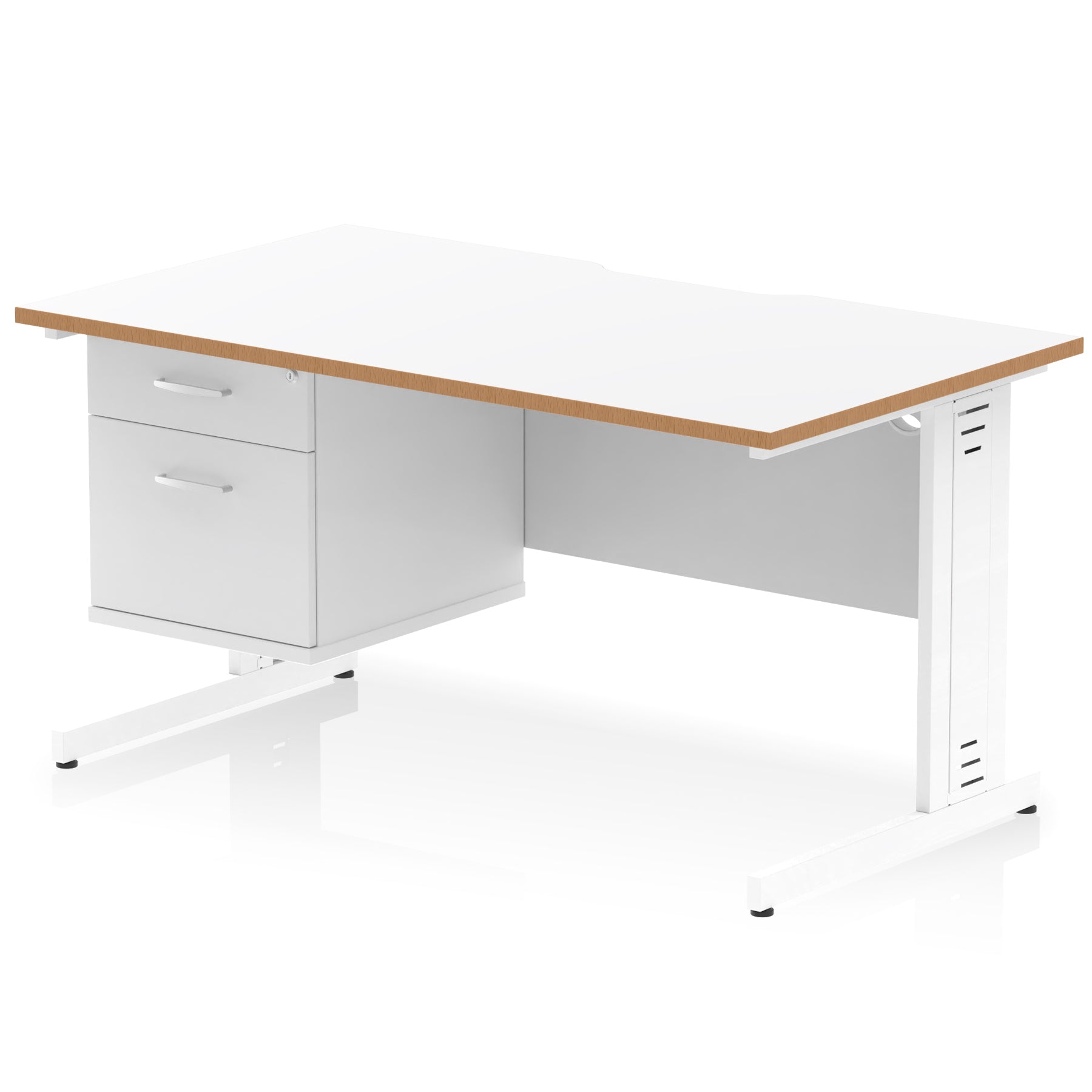 Impulse 1400mm Cable Managed Straight Office Desk with Single Fixed 2 or 3 Drawer Pedestal, Multiple Top & Leg Colours, Durable MFC, Self Assembly, 10 Year Warranty